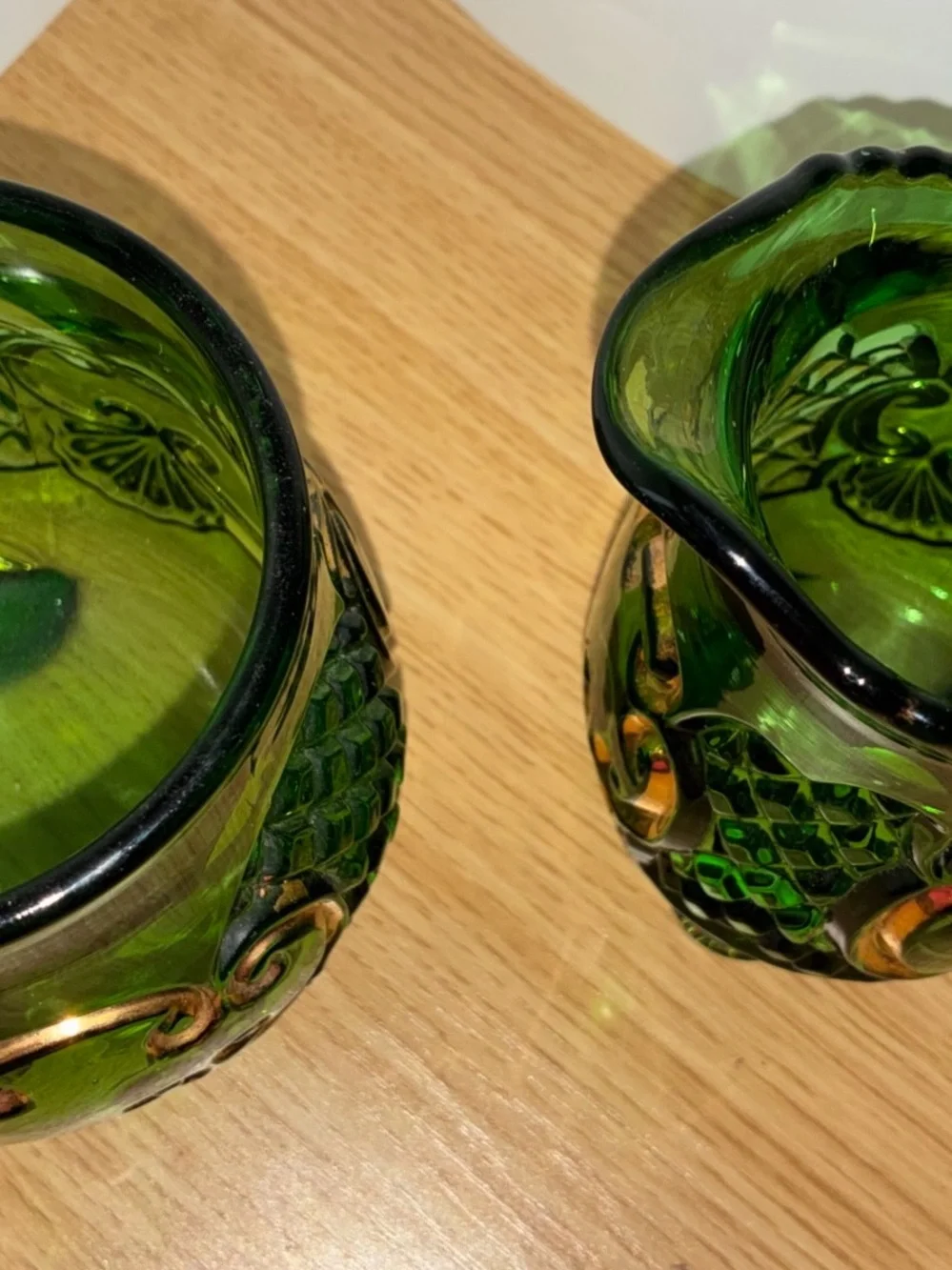 Riverside glass co EAPG Croesus Emerald creamer and spooner